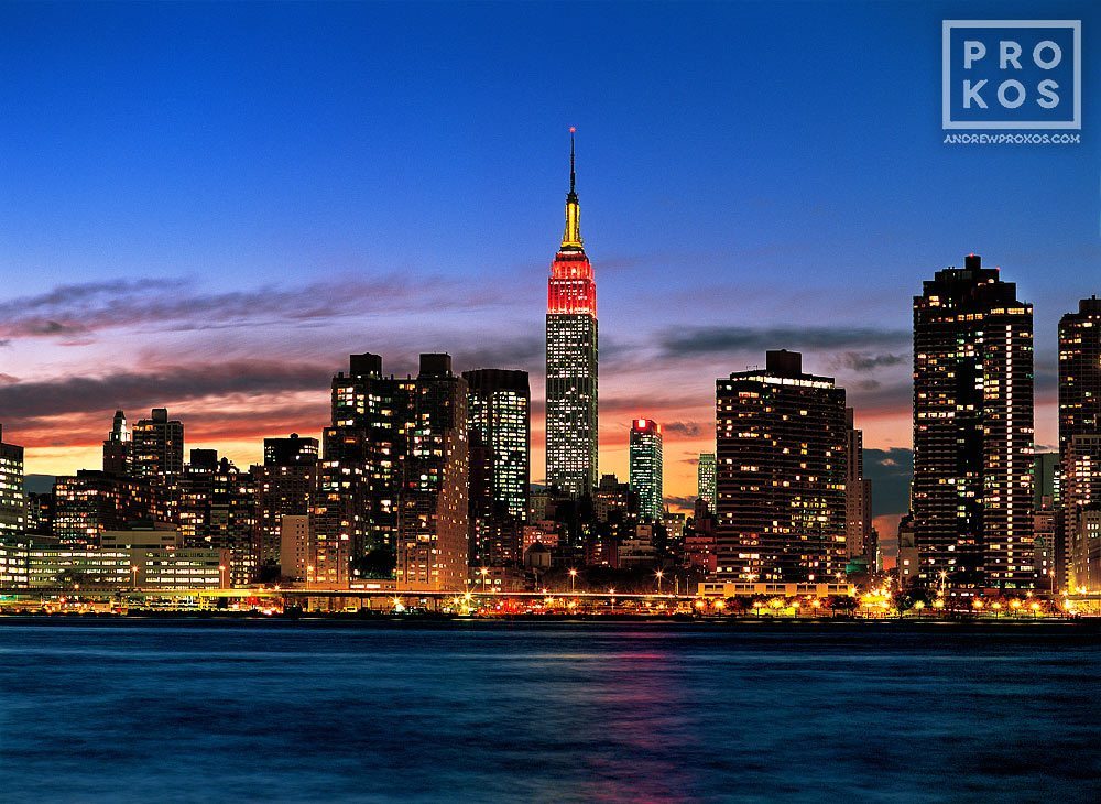 New York City Skyline and Empire State Building at Dusk - Framed ...
