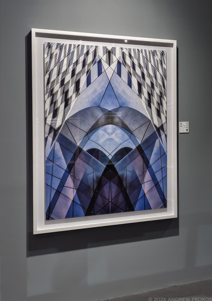 A large-scale abstract photograph from the series 'Metropolis Abstracted' in the 2022 solo exhibition 'Andrew Prokos: New Abstraction' in the United Arab Emirates