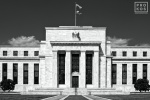 Black and white architectural photography of the Federal Reserve Eccles Building in Washington DC. Fine art prints of this photo are available framed in contemporary styles.