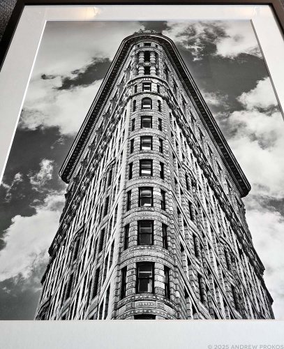 A matted and framed fine art print of the Flatiron Building in New York City by Photographer Andrew Prokos