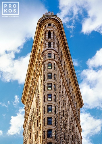 A fine art architectural photo of the Flatiron Building in color, New York, NY