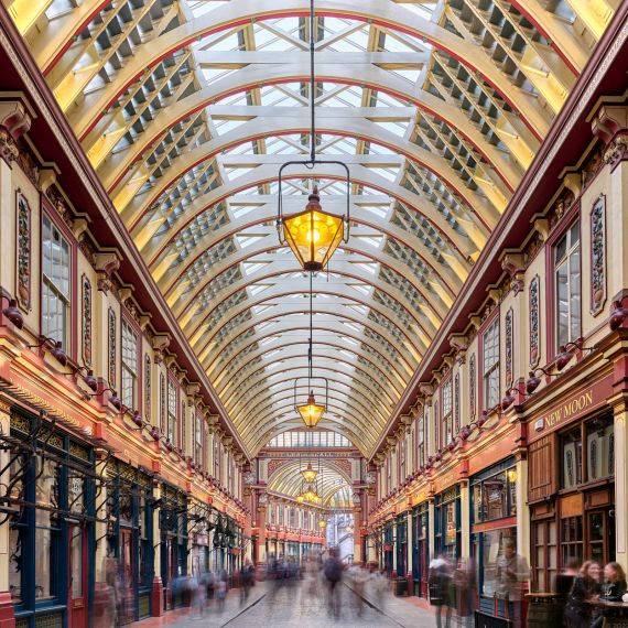 Conceptual photography capturing the flow (aka "Flux") of pedestrians through London's Leadenhall Market. The composition incorporates numerous long-exposure images, seamlessly merged into a single large-scale composition presenting both the spatial and temporal elements. Limited edition fine art prints of this photo are available up to 80 inches in width.