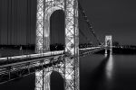 A black and white view of the George Washington Bridge at night, New York City. Limited edition fine art prints of this photo are available framed in various styles