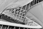 Black and white architectural photography of the steel support structure from the Germany Pavilion at the Dubai World Expo. Large-scale fine art prints of this photo are available up to 60 inches and framed in contemporary styles. 