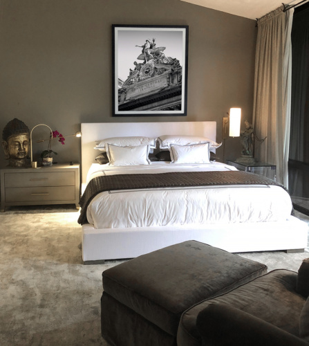 A framed black and white print of Grand Central Terminal NYC by Andrew Prokos in a luxury interior