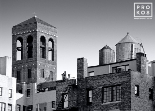 A photo of the Rooftops of Greenwich Village in black and white, New York City. Fine art prints of this photo are available framed in various styles. 