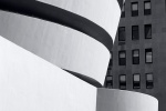 A black and white fine art photo of the Guggenheim Museum exterior, New York City