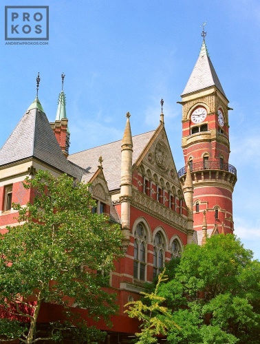 An architectural exterior photo of Jefferson Market Library in Greenwich Village, New York City. Framed fine art prints of this photo are available in various sizes, please inquire. 