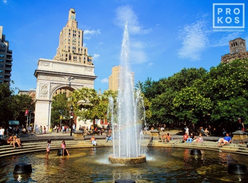 A view of people in Washington Square Park in Summer, New York City