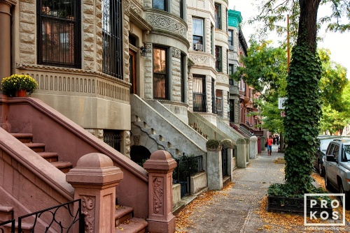 A fine art architectural photo of the elegant brownstones in Harlem, New York City