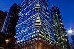 A dusk view of Hearst Tower by Foster + Partners, New York City.