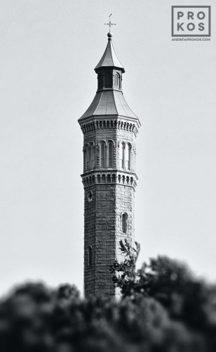 A black and white architectural photo of Highbridge Tower in Upper Manhattan, New York City