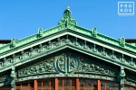 An architectural detail photo of the ornate pediment of Hoboken Station, Hoboken, New Jersey