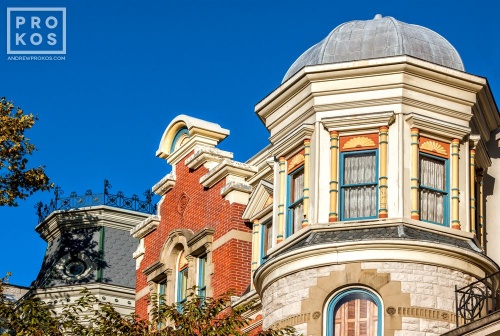 A row of stately Victorian homes along Hudson Street in Hoboken, New Jersey