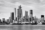 New York Skylines - A black and white panoramic skyline photograph of New York City, Hudson Yards, and the Empire State Building as seen from Hoboken, NJ.