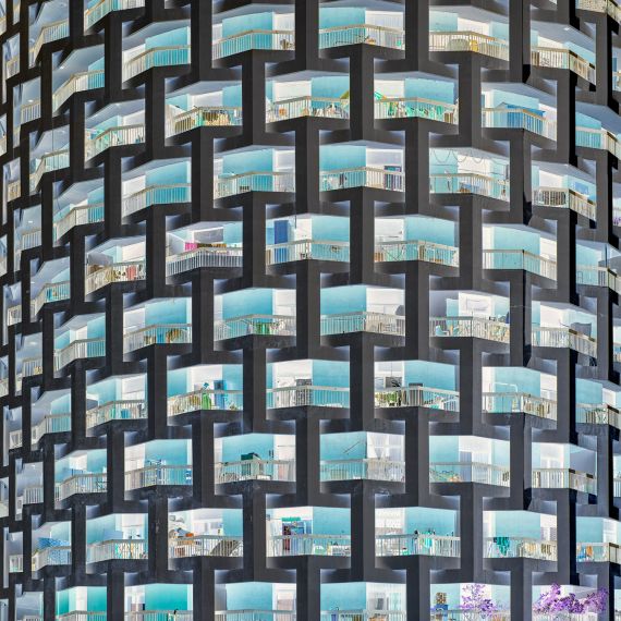 A top to bottom view of the facade of Al Ibrahimi Tower in Abu Dhabi from Andrew's conceptual photography series Inverted. High-definition fine art prints of this photo are available up to 96 inches in height.