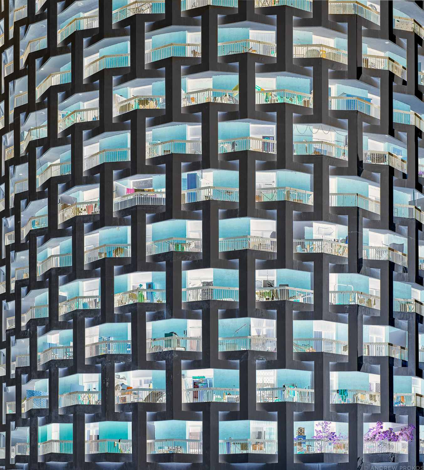 A top to bottom view of the facade of Al Ibrahimi Tower in Abu Dhabi from Andrew's conceptual photography series Inverted. High-definition fine art prints of this photo are available up to 96 inches in height.