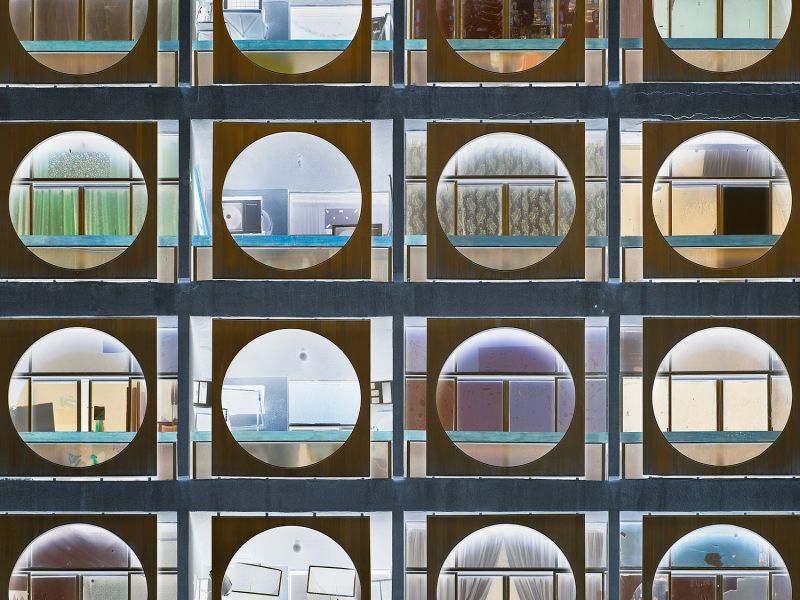 The modernist facade of a building in Abu Dhabi from Andrew's conceptual photography series "Inverted"