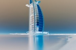 A landscape showing the Burj al Arab in Dubai, UAE rising from the Persian Gulf captured with a five minuted long-exposure, from Andrew's conceptual photo series Inverted. Limited edition prints of this photo are available up to 80 inches in height.