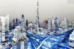 A fine art photograph of the Burj Khalifa and Downtown Dubai cityscape from Andrew's conceptual photography series "Inverted UAE". Framed limited edition prints of this photo are available up to 80 inches in width