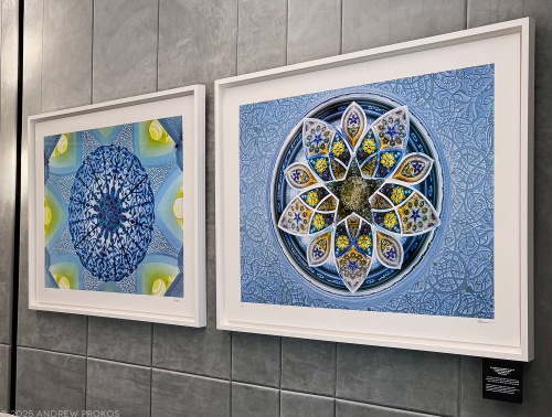 A pair of framed abstract limited edition photographs from Andrew Prokos's series 'Inverted'. These include 'Sheikh Zayed Mosque Chandelier'. Framed Fine Art Print by Andrew Prokos