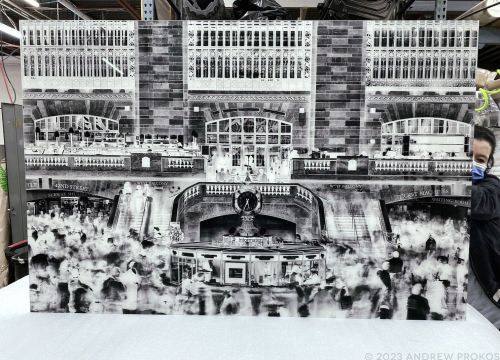 A 60 inch B&W limited edition print with museum acrylic face mount of "Inverted Grand Central" by photographer Andrew Prokos