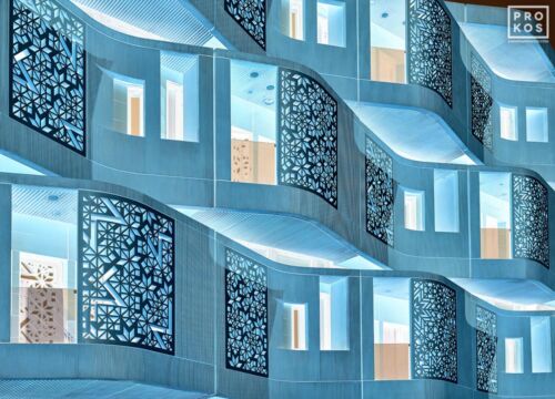 Fine art photography - A fine art architectural photograph of a curved facade from the city of Masdar in Abu Dhabi, from Andrew's conceptual photography series "Inverted UAE". Framed limited edition prints of this photo are available up to 80 inches in width