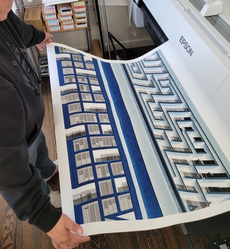 A behind the scenes view of production on a large-format collector print from the series Inverted by photographer Andrew Prokos