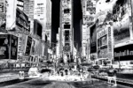 A large-format black and white photograph of Times Square at night, from Andrew's fine art series Inverted.