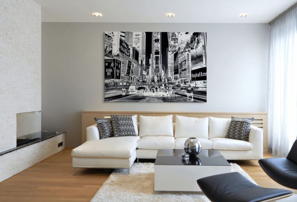 A large-format black and white limited edition print of Inverted Times Square float mounted with acrylic by fine art photographer Andrew Prokos
