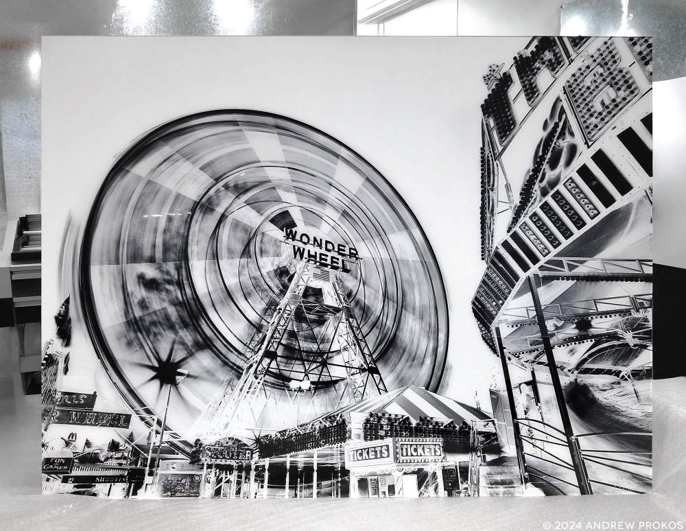 A fifty inch black and white limited edition print of 'Inverted Wonder' by photographer Andrew Prokos