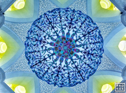 A pendant chandelier from the interior of the Sheikh Zayed Grand Mosque in Abu Dhabi from Andrew's conceptual photography series Inverted