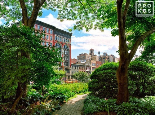 A landscape photo from Jefferson Market garden in Greenwich Village, New York City. Fine art prints of this photo are available framed in various styles. 