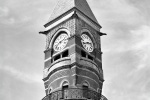 Black and white architecture photography of the clock tower of Jefferson Market Library in Greenwich Village, New York City. Fine art prints of this photo are available framed in contemporary styles. 