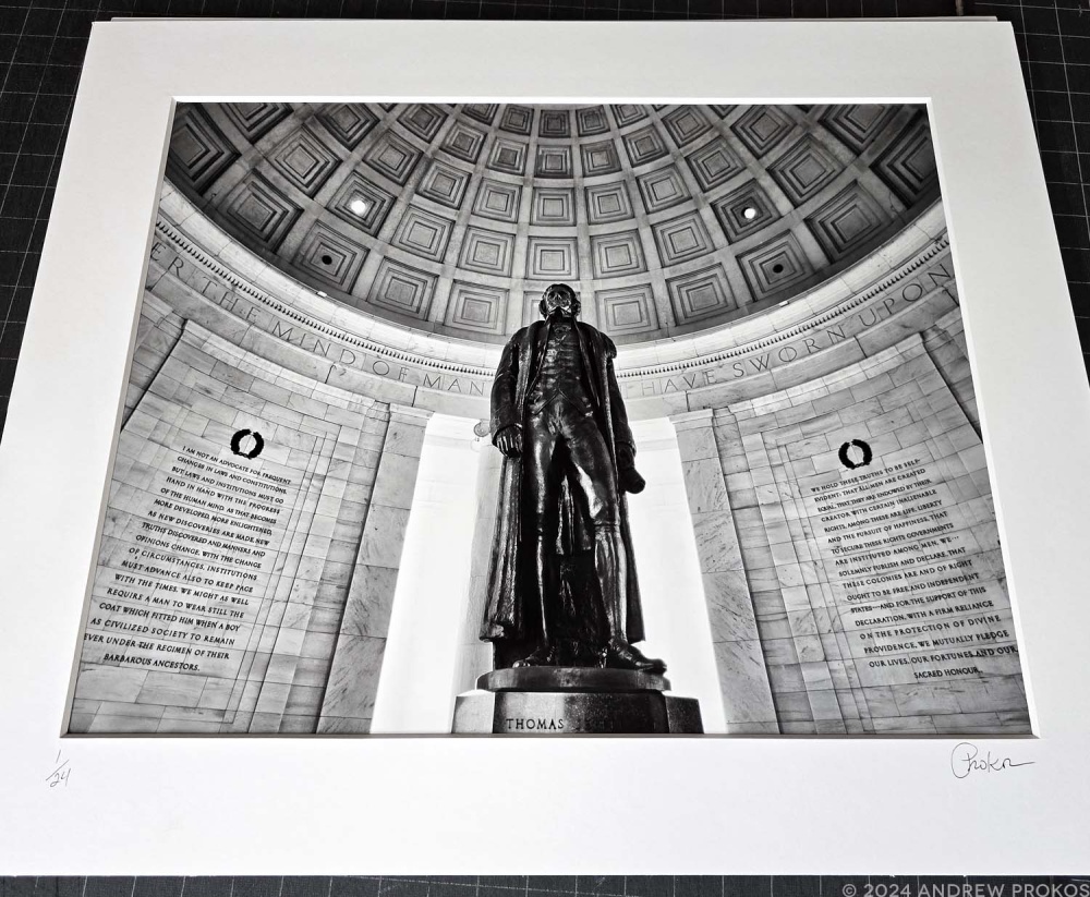 Jefferson Memorial Interior, Washington DC - Black and White Framed Art Print by Andrew Prokos