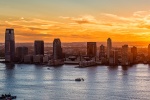 A high-definition panoramic view of Jersey City, New Jersey and the Hudson River at sunset. Fine art prints of this photo are available framed in various styles. 