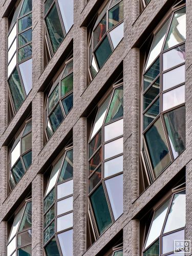 A close-up view of the contemporary facade of the Lantern House building in the High Line neighborhood of Manhattan by architecture firm Heatherwick Studio. Limited edition fine art prints of this photo are available up to 80 inches in height.