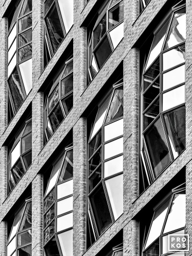 A black and white architectural photo of the windows at Lantern House in the High Line neighborhood of New York City. Limited edition fine art prints of this photo are available up to 80 inches in height and framed in contemporary wood, metal and acrylic styles.