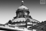 A black and white architectural fine art photo of the neoclassical dome of the Library of Congress in Washington DC