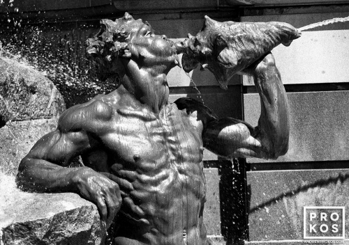 A black and white fine art photo of the Neptune Fountain at the Library of Congress in Washington D.C.