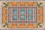 A fine art architectural photo of the ornate stained glass coffered ceiling of the Thomas Jefferson Building, Library of Congress