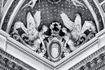 A black and white architectural detail photo from the interior of the Library of Congress, Jefferson Building in Washington DC. The Renaissance Revival style building was designed by architect Daniel Burnham. Framed prints of this photo are available up to 72 inches in height.