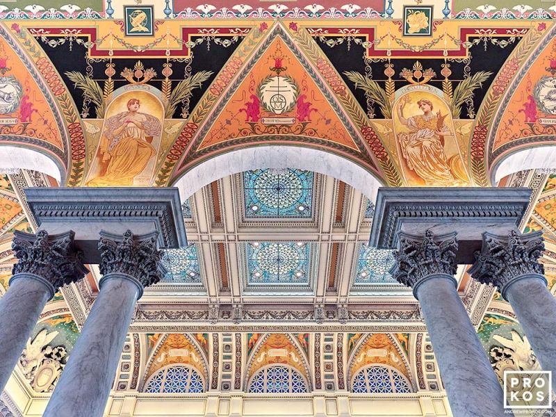 A color fine art photograph of the interior of the Library of Congress Jefferson Building in Washington DC