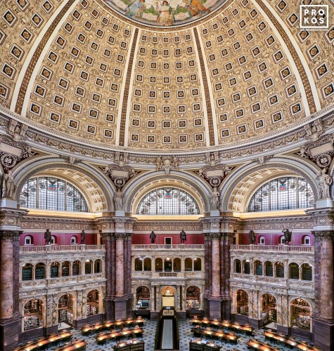 A fine art architectural photo of the Main Reading Room of the Library of Congress, Washington D.C.