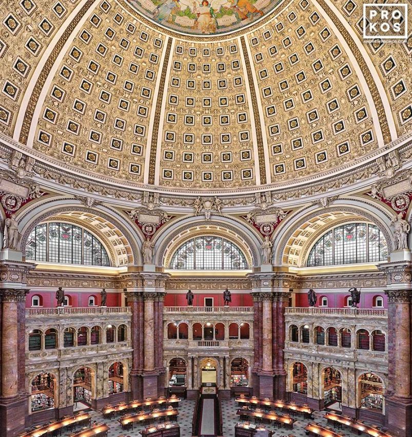 Library of Congress Main Reading Room Framed Photograph by Andrew Prokos