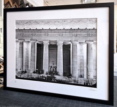 Lincoln Memorial at Night, Washington DC - Black and White Framed Art Print by Andrew Prokos