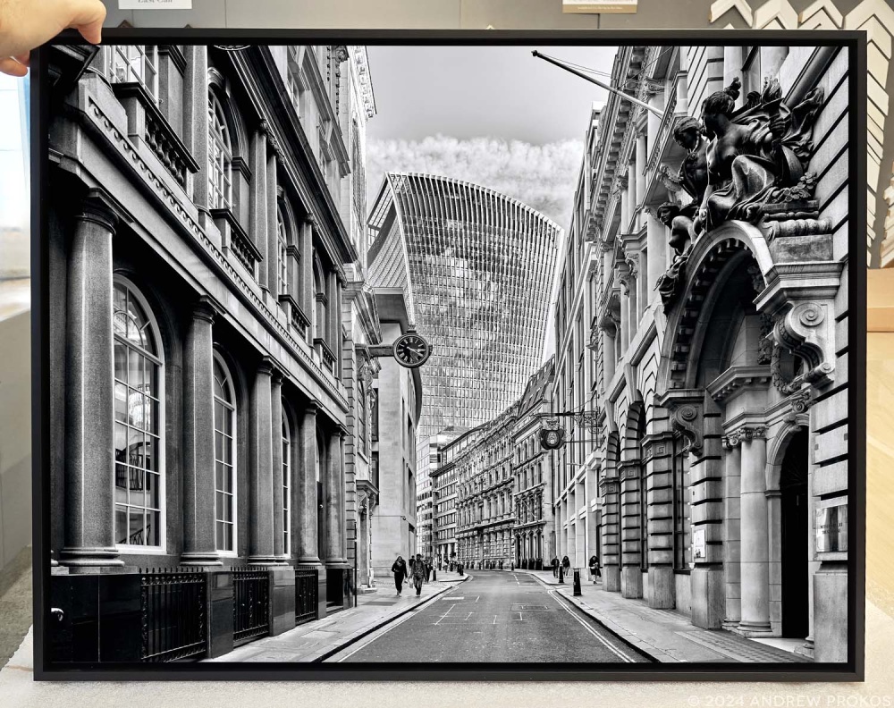 London Black and White Cityscape - Framed Photograph by Andrew Prokos