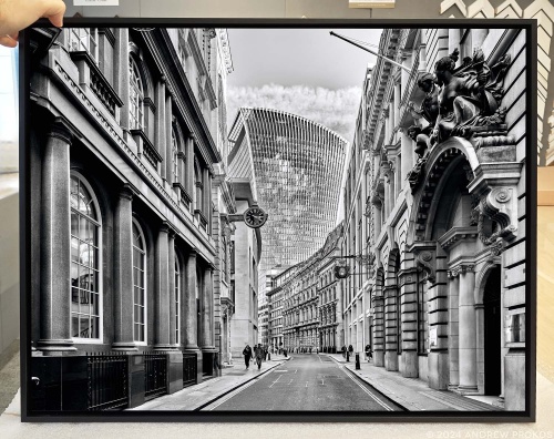 London Black and White Cityscape - Framed Photograph by Andrew Prokos