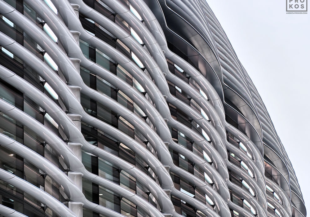 A close-up architectural photo of the contemporary facade of The Walbrook building in London, United Kingdom by architect Foster + Partners. High-definition fine art prints of this photo are available up to 72 inches in width.