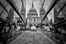 A view of St.Paul's Cathedral reflected in the glass facades of adjacent buildings, London, United Kingdom
